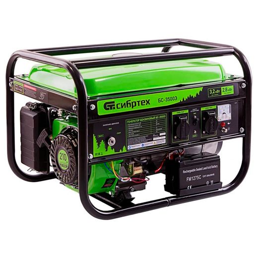 Генератор бензиновый Сибртех БС-3500Э, 3,2 кВт, 230В, 15 л, электростартер (94538M)