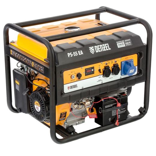 Генератор бензиновый PS 55 EA, 5,5 кВт, 230В, 25л, коннектор автоматики, электростартер Denzel
