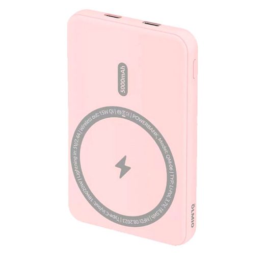 Внешний аккумулятор Olmio QM-06, 5000mAh, 20W PD, 15W wireless, pink (46619)