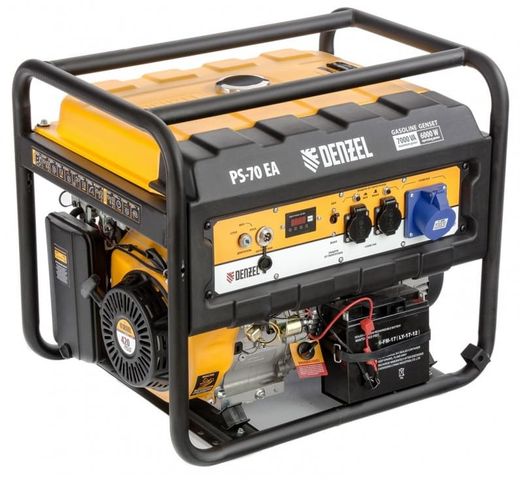 Генератор бензиновый PS 70 EA, 7,0 кВт, 230В, 25л, коннектор автоматики, электростартер Denzel