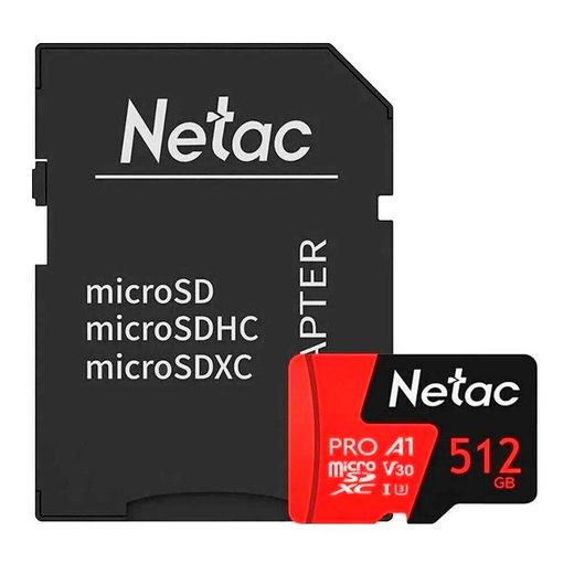 Карта памяти MicroSD 512GB Netac P500 Extreme Pro 100MB/s Class 10, + SD Adapter
