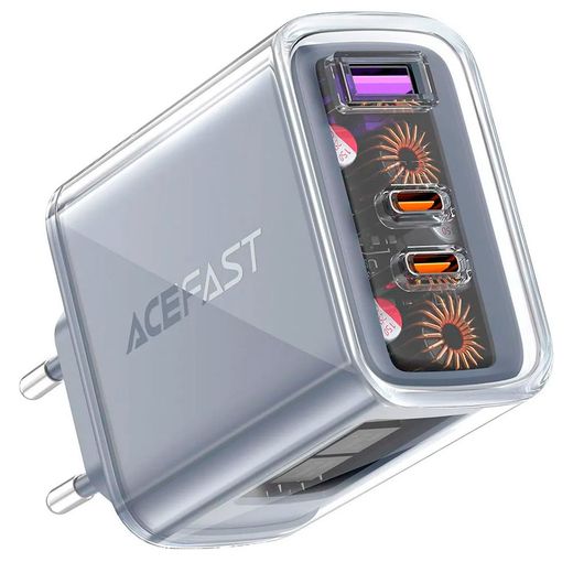 Адаптер питания ACEFAST, 2*USB C+A, PD65W GaN (A45 Mica grey - ACEFAST)
