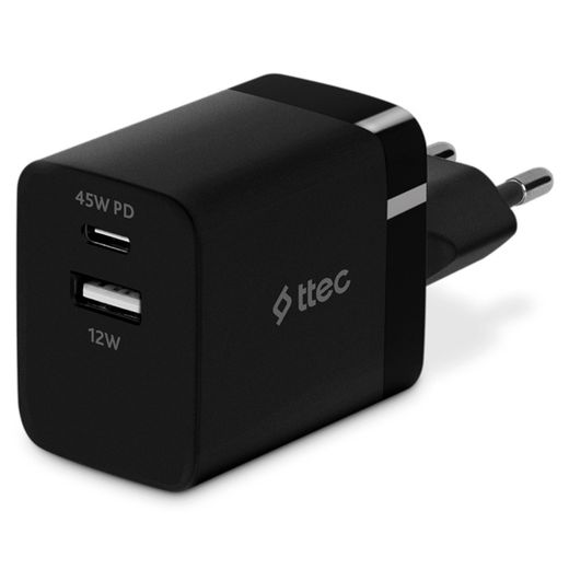 Адаптер питания ttec 45W PD Duo Travel Charger  USB-C+USB-A, Black (2SCP02S)
