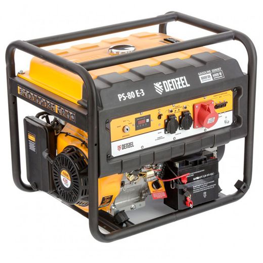 Генератор бензиновый PS 80 E-3, 6,5 кВт, 400В, 25л, электростартер Denzel