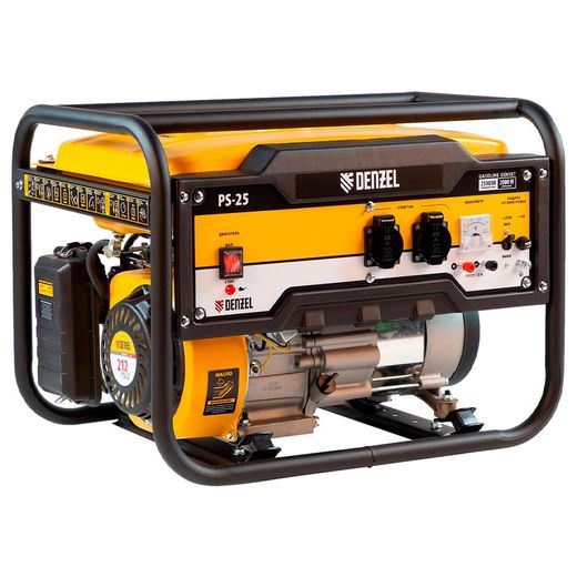 Генератор бензиновый PS 25, 2,5 кВт, 230В, 15л, ручной стартер Denzel