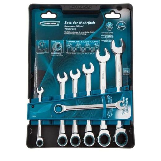 Набор ключей комбинированных с трещоткой, 8 - 19 мм, 7шт., CrV Gross