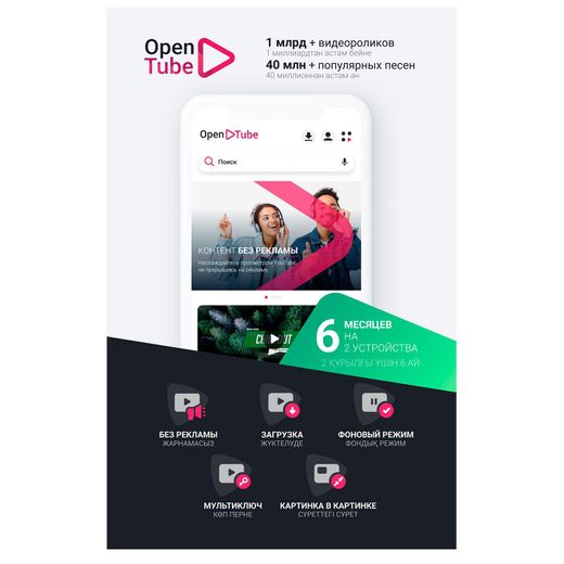 Подписка OpenTube на 6 месяца, 2 устройство