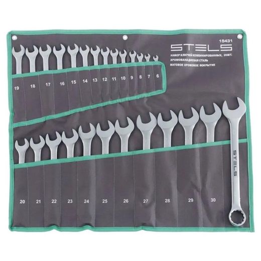 Набор ключей комбинированных 6-32 мм, 26 шт., CrV, матовый хром Stels