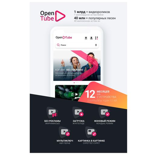 Подписка OpenTube на 12 месяца, 2 устройство