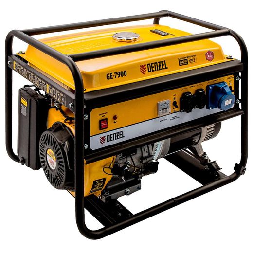Генератор бензиновый Denzel GE-7900, 6,5 кВт, 220В/50Гц, 25 л, ручной старт (94638M)