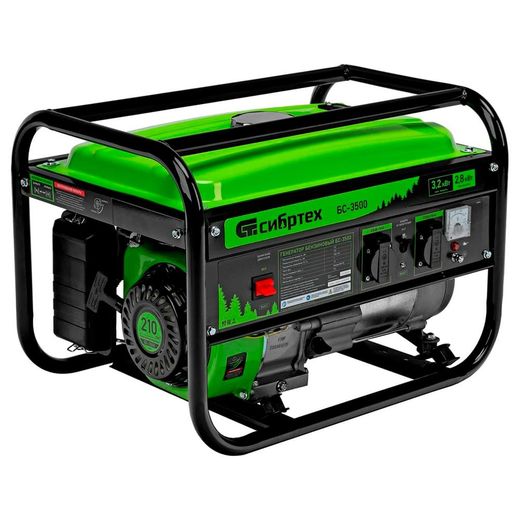 Генератор бензиновый Сибртех БС-3500, 3,2 кВт, 230В, 4-х такт., 15 л, ручной стартер (94544M)