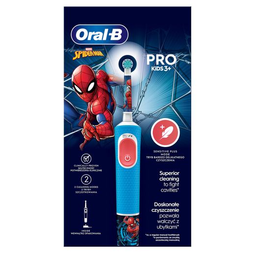 Детская электрическая зубная щетка Oral-B Vitality Pro Kids «Человек-Паук», круглая насадка, 3+ лет