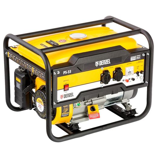 Генератор бензиновый PS 33, 3,3 кВт, 230В, 15л, ручной стартер Denzel
